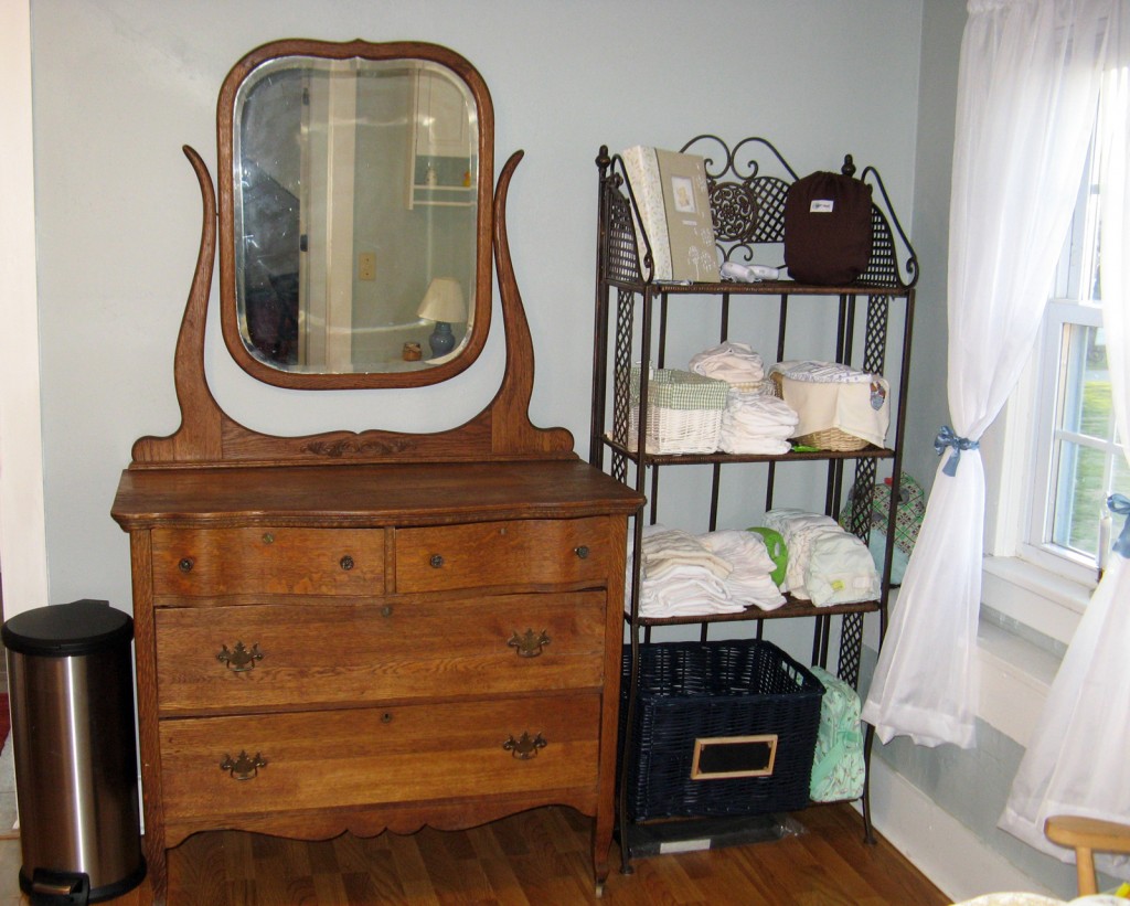 Changing table and shelves.